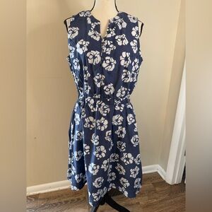 Global Mamas blue & white tropical floral midi sundress SZ XL